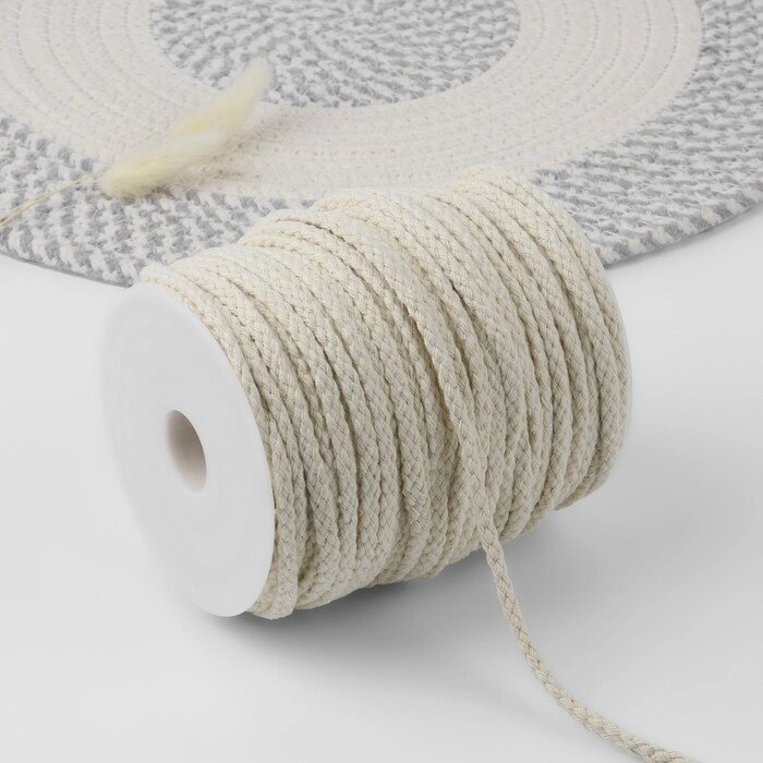 Шнур для плетения, хлопчатобумажный, без сердечника, d = 5 мм, 50  1 м, цвет белый от компании Интернет - магазин Flap - фото 1