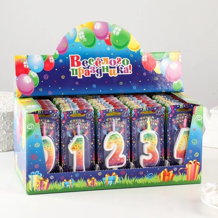 Шоу-бокс со свечами для торта цифры "Цветное пламя", 10,2 см, 50 штук от компании Интернет - магазин Flap - фото 1