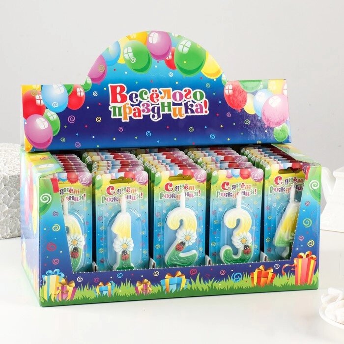 Шоу-бокс со свечами для торта цифры "Ромашки", 10,2 см, 50 штук от компании Интернет - магазин Flap - фото 1