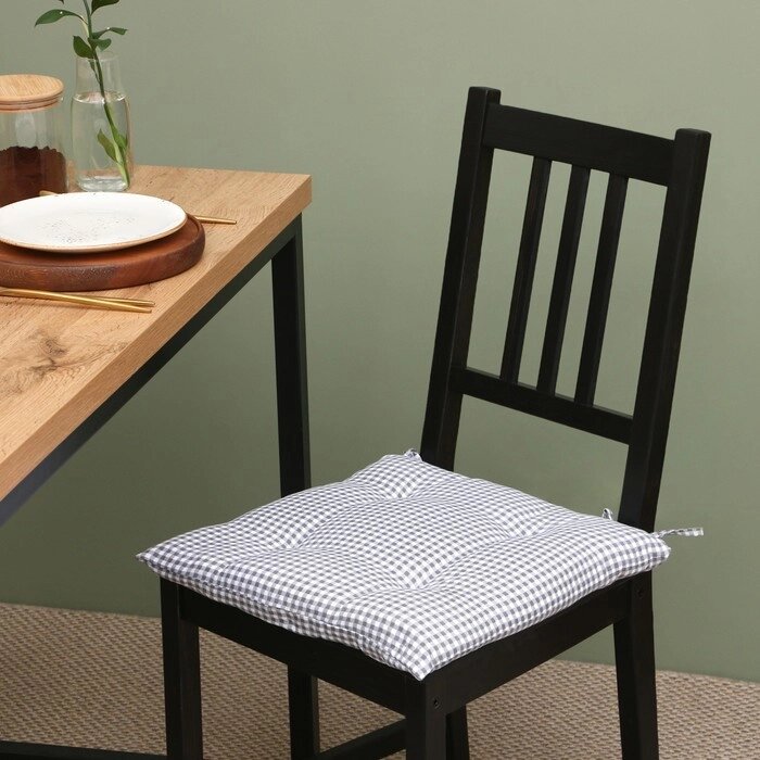 Сидушка на стул Этель "Клеточка" 40х40 см, цв. серый, 100% полиэстер от компании Интернет - магазин Flap - фото 1