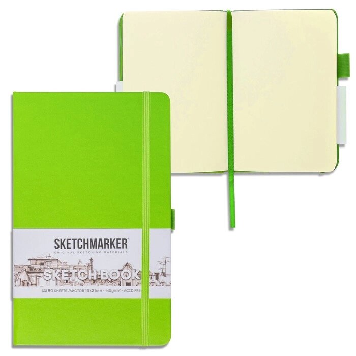 Скетчбук Sketchmarker, 130 х 210 мм, 80 листов, твёрдая обложка из бумвинила, зелёный, блок 140 г/м2 от компании Интернет - магазин Flap - фото 1