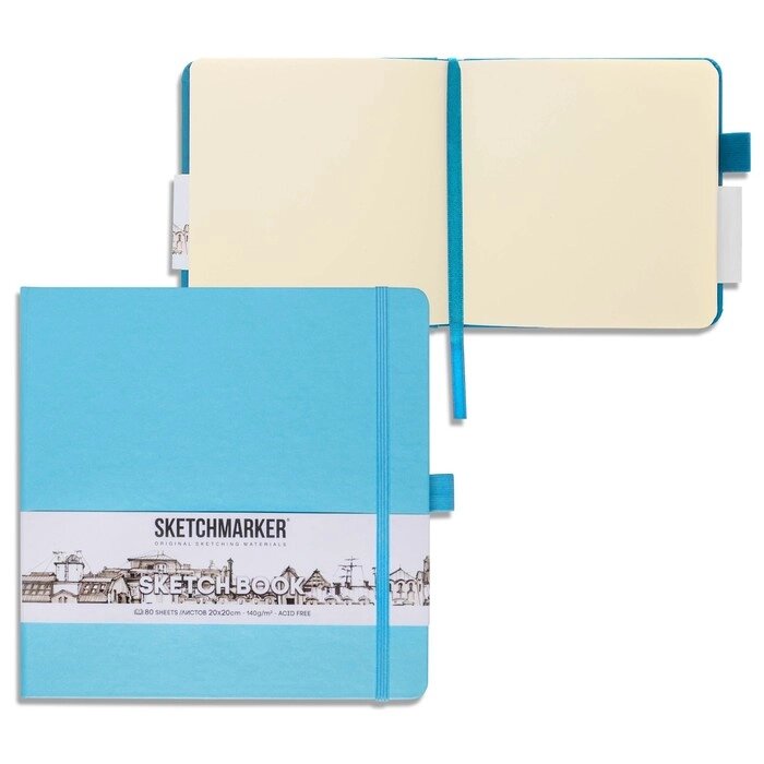 Скетчбук Sketchmarker, 200 х 200 мм, 80 листов, твёрдая обложка из бумвинила, небесно-голубой, блок 140 г/м2 от компании Интернет - магазин Flap - фото 1