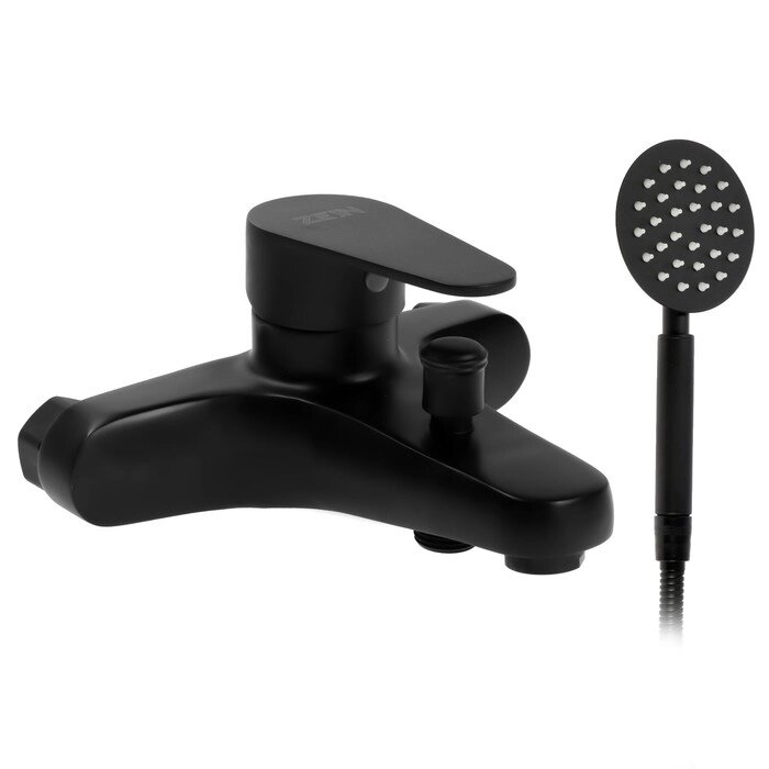 Смеситель для ванны ZEIN Z3835, однорычажный, душевой набор, черный от компании Интернет - магазин Flap - фото 1