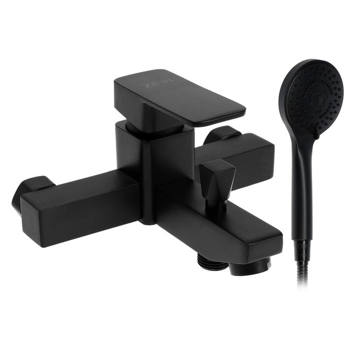 Смеситель для ванны ZEIN Z3843, однорычажный, душевой набор, лейка 5 режимов, черный от компании Интернет - магазин Flap - фото 1