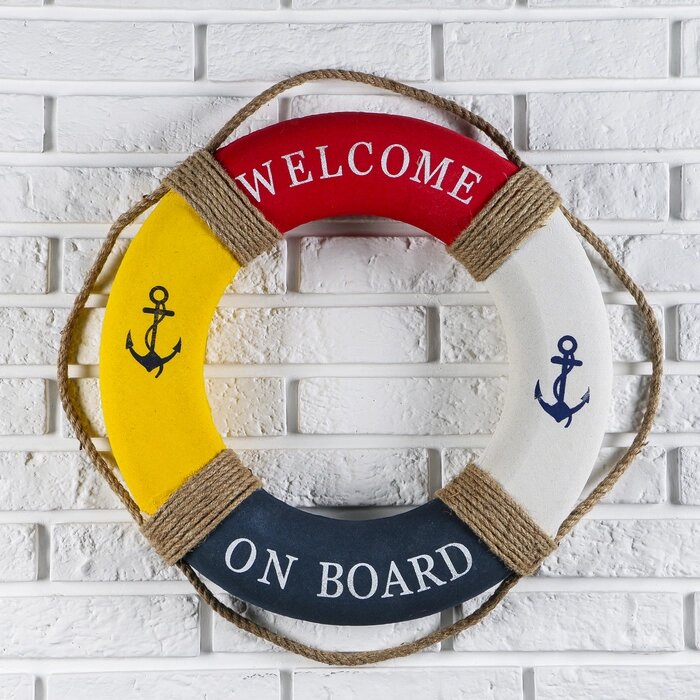 Спасательный круг с бечевкой "welcome on board", якори, 7*50*50 см, разноцветный от компании Интернет - магазин Flap - фото 1