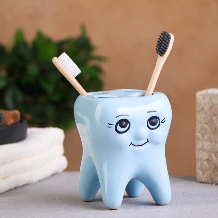 Стакан под зубную щетку "Зуб" голубой от компании Интернет - магазин Flap - фото 1