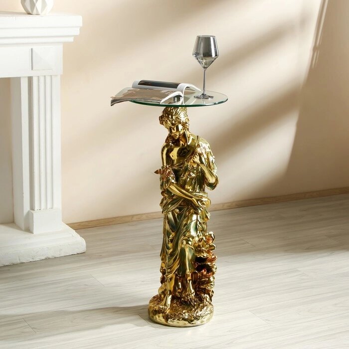 Стол декоративный "Девушка с птицами" золото 38х38х80 см от компании Интернет - магазин Flap - фото 1