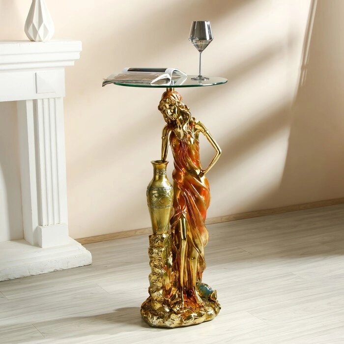 Стол декоративный "Девушка у вазы" золото 45х45х98 см от компании Интернет - магазин Flap - фото 1