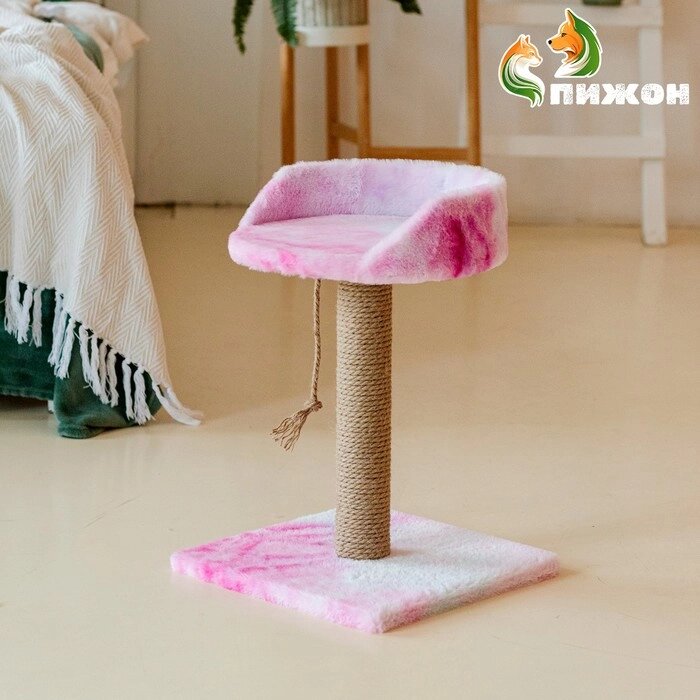 Столбик-когтеточка с лежаком, 35 х 35 х 50 см, розово-белая от компании Интернет - магазин Flap - фото 1