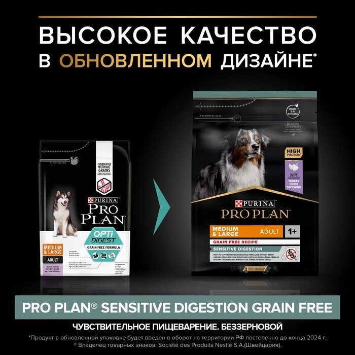 Сухой корм PRO PLAN для собак с чувствительным пищеварением, индейка, 2,5 кг от компании Интернет - магазин Flap - фото 1