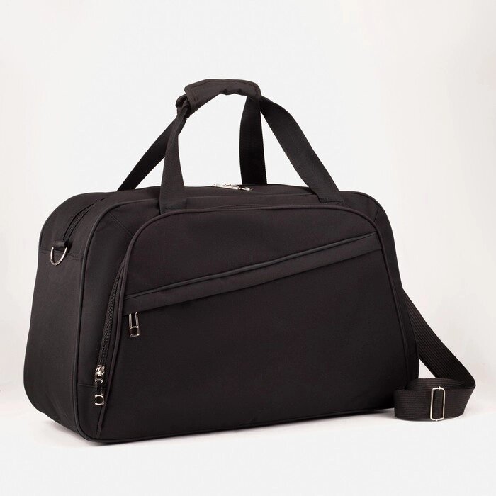 Сумка дорожная на молнии, 2 наружных кармана, держатель для чемодана, длинный ремень, цвет чёрный от компании Интернет - магазин Flap - фото 1