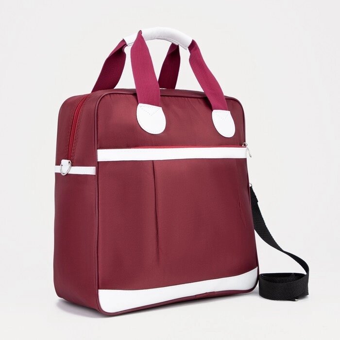 Сумка дорожная на молнии, наружный карман, держатель для чемодана, цвет бордовый/белый от компании Интернет - магазин Flap - фото 1