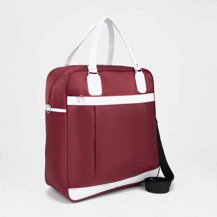 Сумка дорожная на молнии, наружный карман, держатель для чемодана, цвет бордовый/белый от компании Интернет - магазин Flap - фото 1