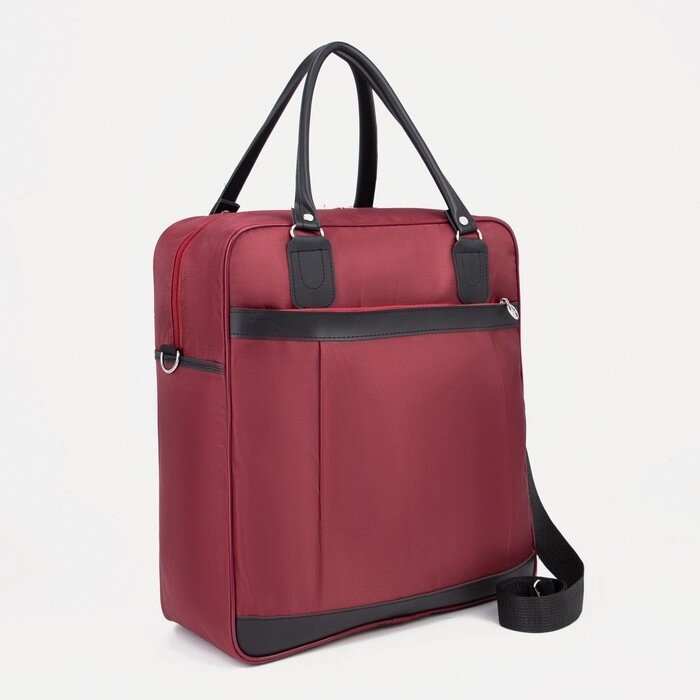 Сумка дорожная на молнии, наружный карман, держатель для чемодана, цвет бордовый/чёрный от компании Интернет - магазин Flap - фото 1