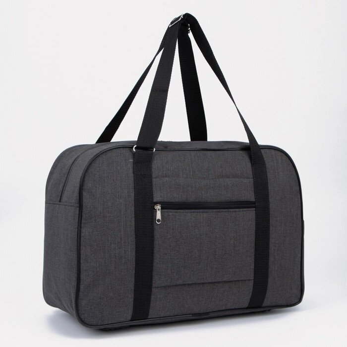 Сумка дорожная на молнии, наружный карман, держатель для чемодана, цвет чёрный/серый от компании Интернет - магазин Flap - фото 1