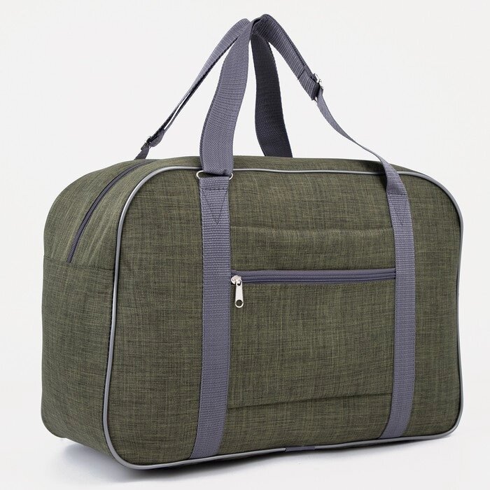 Сумка дорожная на молнии, наружный карман, держатель для чемодана, цвет зелёный от компании Интернет - магазин Flap - фото 1