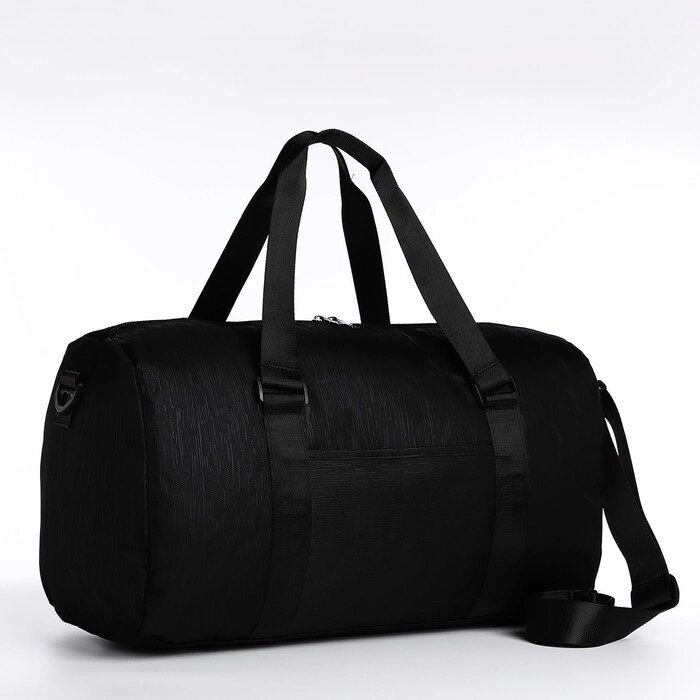 Сумка дорожная на молнии, наружный карман, держатель для чемодана, длинный ремень, цвет чёрный от компании Интернет - магазин Flap - фото 1