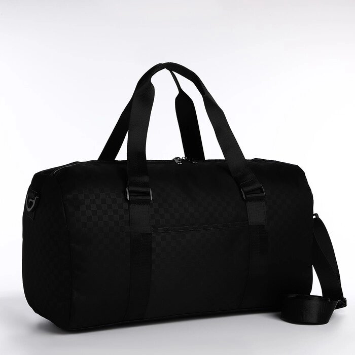 Сумка дорожная на молнии, наружный карман, держатель для чемодана, длинный ремень, цвет чёрный от компании Интернет - магазин Flap - фото 1