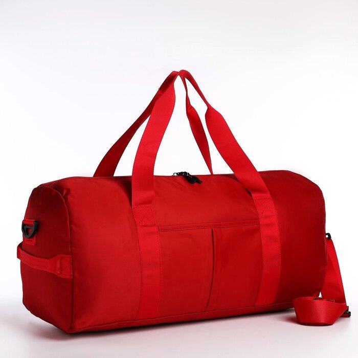Сумка дорожная на молнии, наружный карман, держатель для чемодана, длинный ремень, цвет красный от компании Интернет - магазин Flap - фото 1