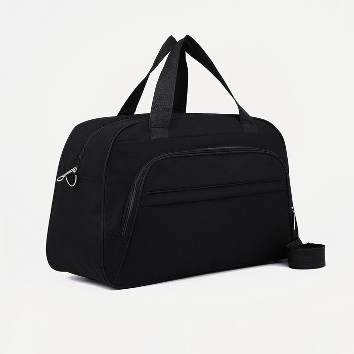 Сумка дорожная на молнии, наружный карман, длинный ремень, цвет чёрный от компании Интернет - магазин Flap - фото 1