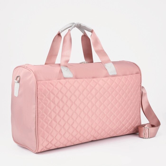 Сумка дорожная на молнии, наружный карман, длинный ремень, держатель для чемодана, цвет розовый от компании Интернет - магазин Flap - фото 1