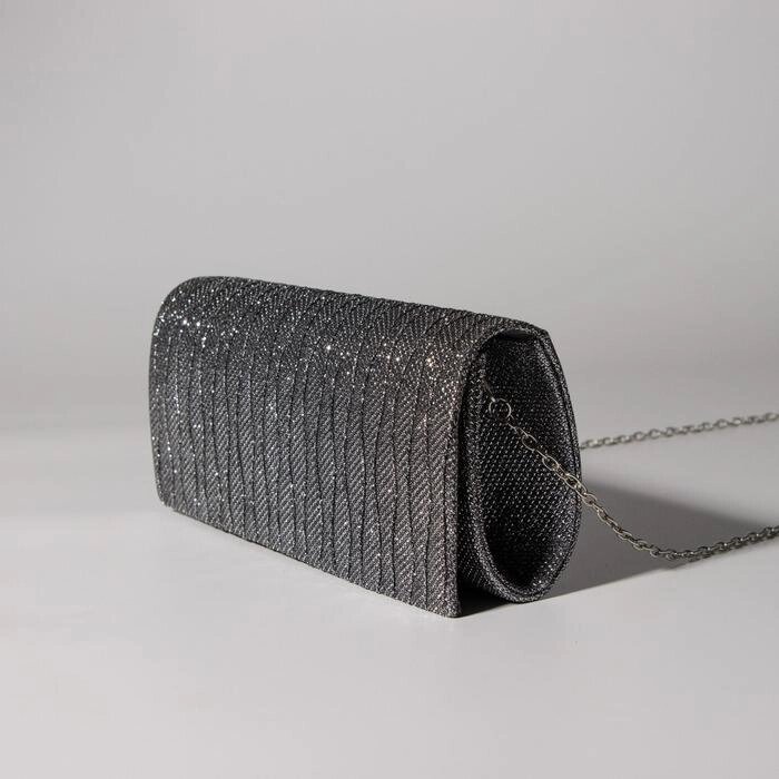 Сумка-клатч на магните, длинная цепь, цвет серебристый от компании Интернет - магазин Flap - фото 1