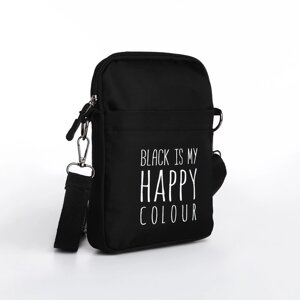 Сумка молодёжная на длинном ремне Black is my happy color, 20 х 15 х 3 см, отдел на молнии, цвет чёрный