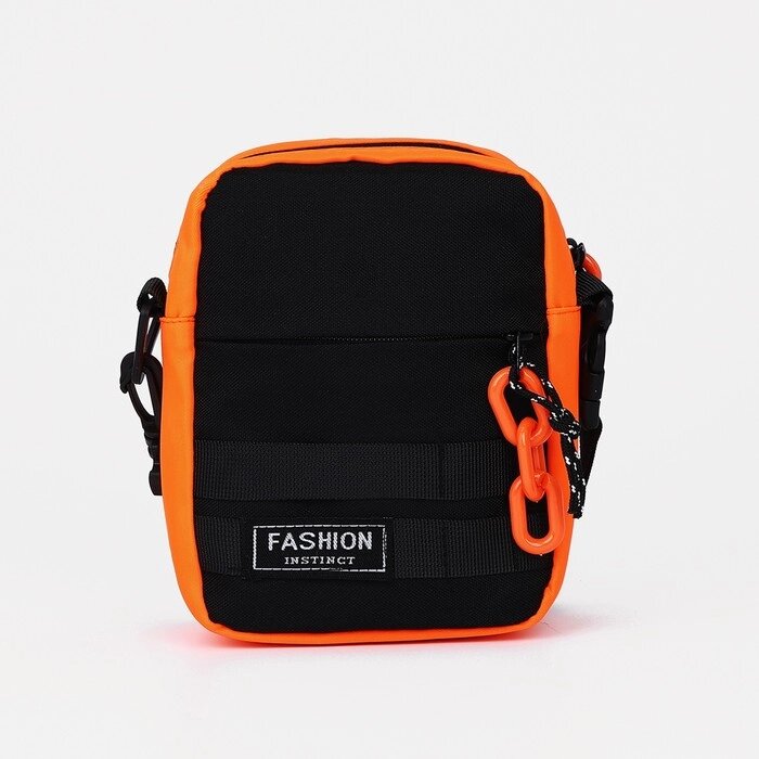Сумка молодёжная на молнии, 1 наружный карман, цвет чёрный/оранжевый от компании Интернет - магазин Flap - фото 1