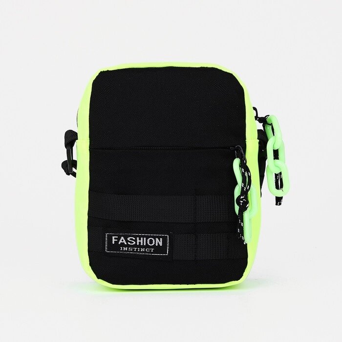 Сумка молодёжная на молнии, 1 наружный карман, цвет чёрный/зелёный от компании Интернет - магазин Flap - фото 1