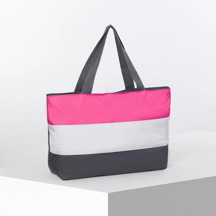 Сумка пляжная на молнии, цвет серый/белый/розовый от компании Интернет - магазин Flap - фото 1