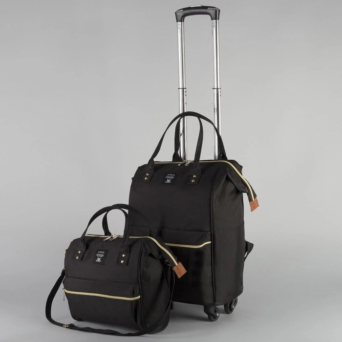 Сумка-рюкзак 2 в 1 на колёсах 18", отдел на молнии, наружный карман, цвет чёрный от компании Интернет - магазин Flap - фото 1