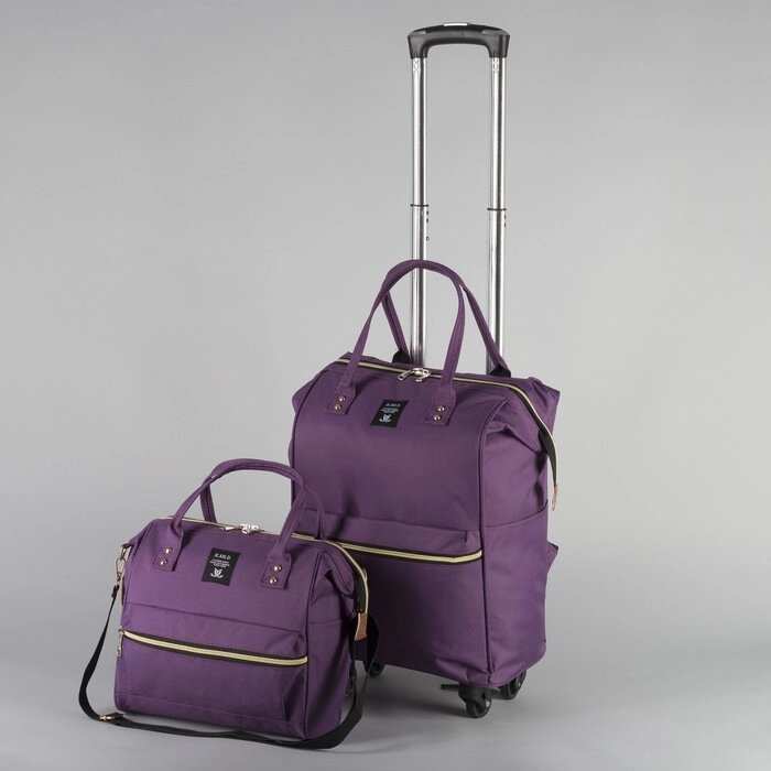 Сумка-рюкзак 2 в 1 на колёсах 18", отдел на молнии, наружный карман, цвет фиолетовый от компании Интернет - магазин Flap - фото 1