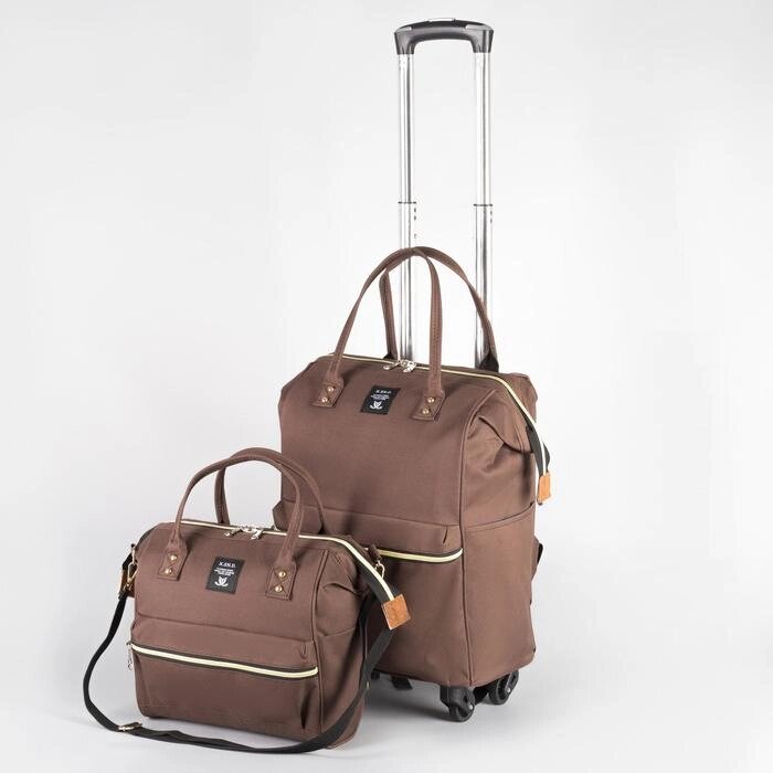 Сумка-рюкзак 2 в 1 на колёсах 18", отдел на молнии, наружный карман, цвет коричневый от компании Интернет - магазин Flap - фото 1