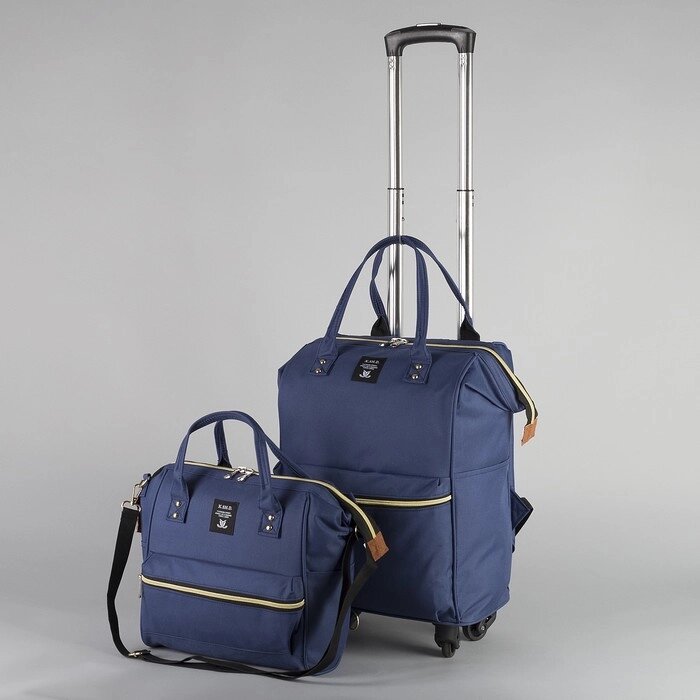 Сумка-рюкзак 2 в 1 на колёсах 18", отдел на молнии, наружный карман, цвет синий от компании Интернет - магазин Flap - фото 1