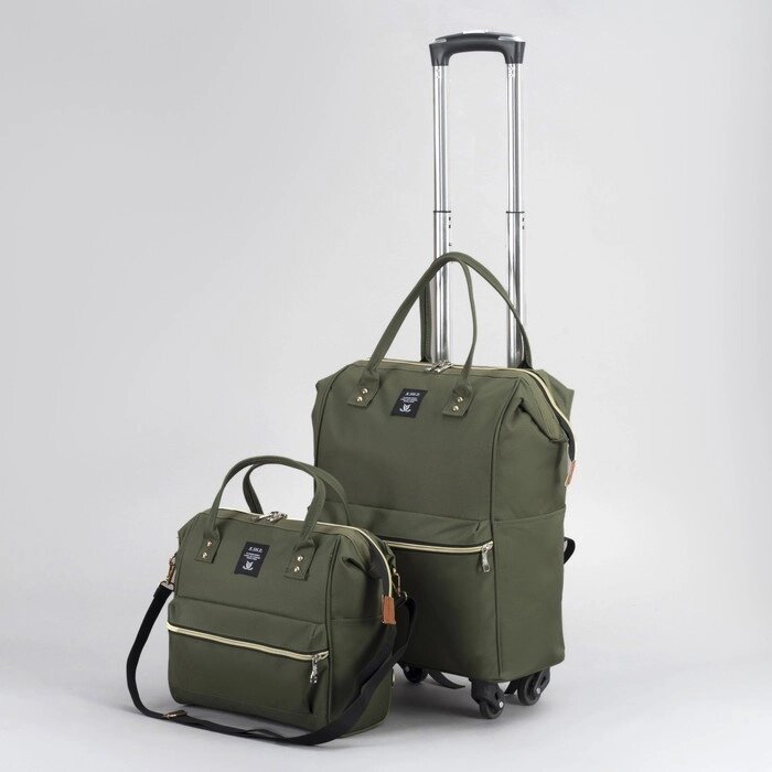 Сумка-рюкзак 2 в 1 на колёсах 18", отдел на молнии, наружный карман, цвет зелёный от компании Интернет - магазин Flap - фото 1