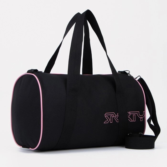 Сумка спортивная на молнии, длинный ремень, без подкладки, цвет чёрный/розовый от компании Интернет - магазин Flap - фото 1