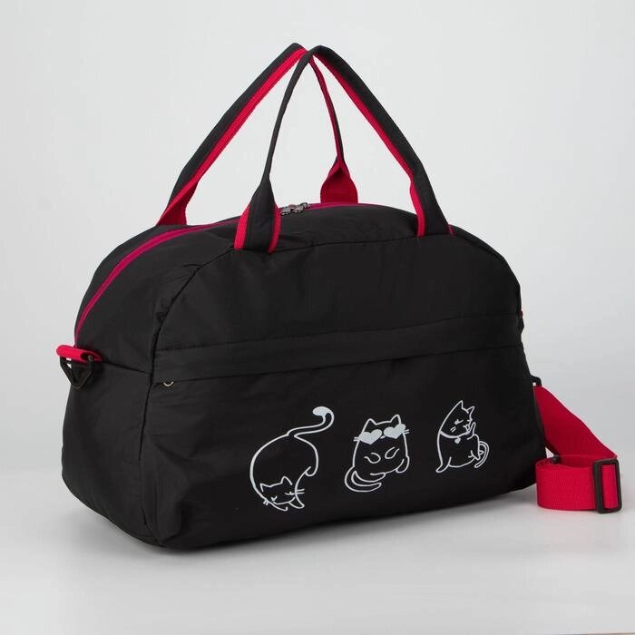 Сумка спортивная на молнии, наружный карман, длинный ремень, цвет чёрный/красный от компании Интернет - магазин Flap - фото 1