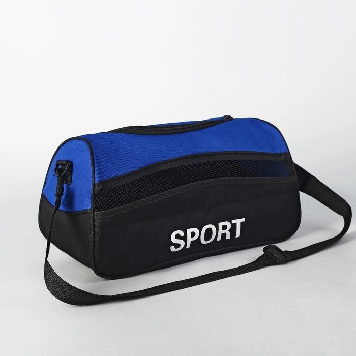 Сумка спортивная на молнии, наружный карман, длинный ремень, цвет синий/чёрный от компании Интернет - магазин Flap - фото 1