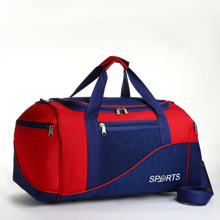 Сумка спортивная на молнии с подкладкой, 3 наружных кармана, цвет синий/красный от компании Интернет - магазин Flap - фото 1