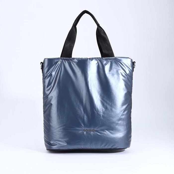 Сумка-тоут на молнии, наружный карман, длинный ремень, цвет серо-синий от компании Интернет - магазин Flap - фото 1