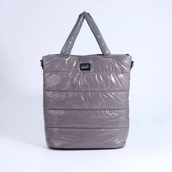 Сумка-тоут на молнии, наружный карман, длинный ремень, цвет серый от компании Интернет - магазин Flap - фото 1