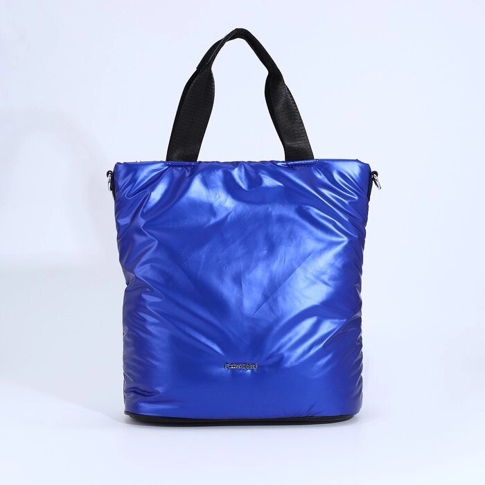 Сумка-тоут на молнии, наружный карман, длинный ремень, цвет синий от компании Интернет - магазин Flap - фото 1