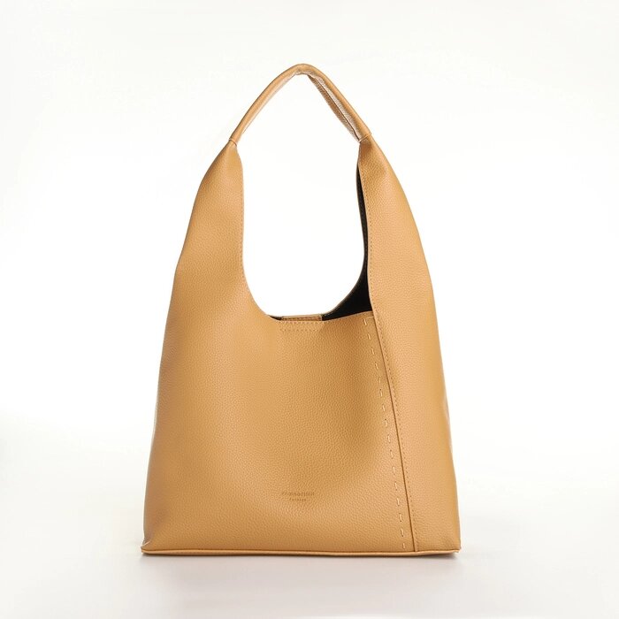 Сумка женская мешок 2 в 1, на кнопке, косметичка, цвет светло-коричневый от компании Интернет - магазин Flap - фото 1
