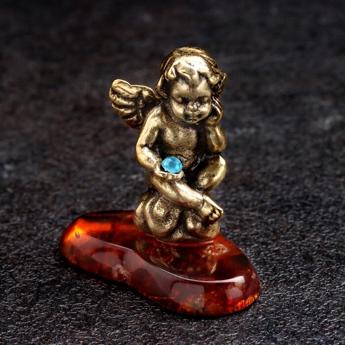 Сувенир "Ангел в позе лотоса", латунь, янтарь от компании Интернет - магазин Flap - фото 1