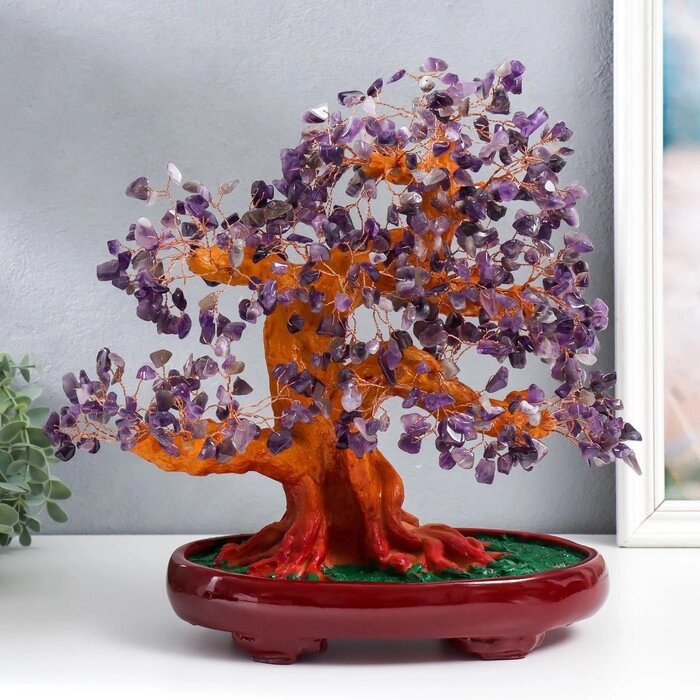 Сувенир бонсай "Денежное дерево с фиолетовыми камушками" 450 камней 32х17х27 см от компании Интернет - магазин Flap - фото 1