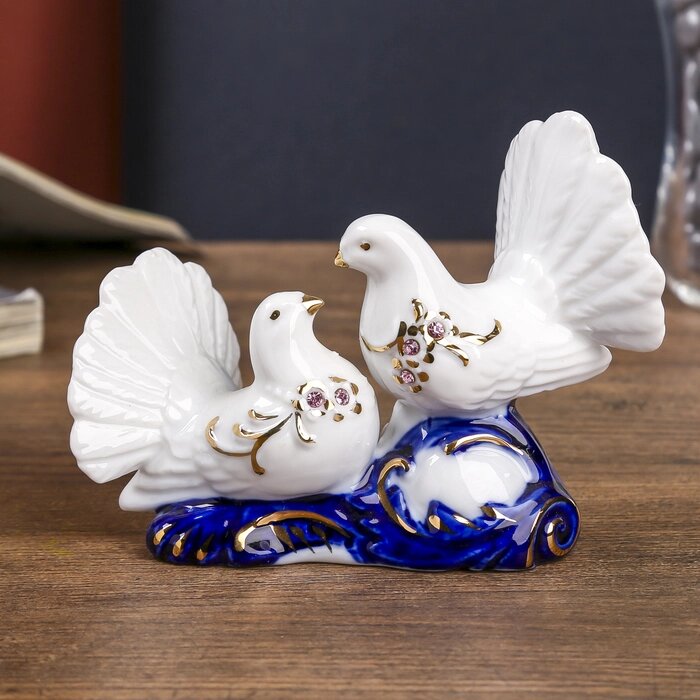 Сувенир керамика "2 голубка" кобальт, стразы 9,2х12х6 см от компании Интернет - магазин Flap - фото 1