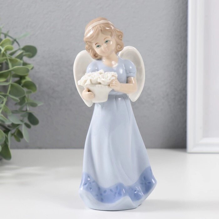 Сувенир керамика "Ангел рассматривающий цветы" 18х7,5х6 см от компании Интернет - магазин Flap - фото 1