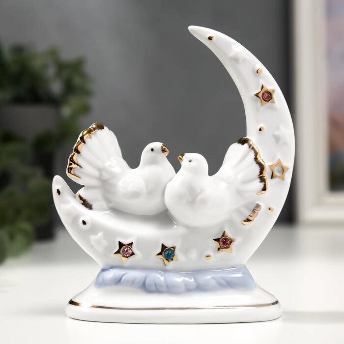 Сувенир керамика "Белые голуби с месяцем" с золотом, стразы 12 см от компании Интернет - магазин Flap - фото 1