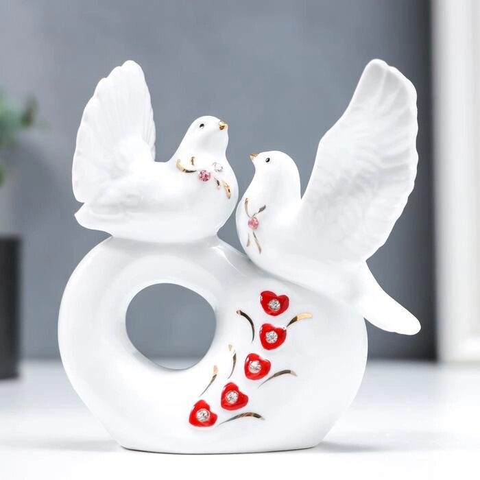 Сувенир керамика "Белые голубки на сердечке" стразы 11 см от компании Интернет - магазин Flap - фото 1