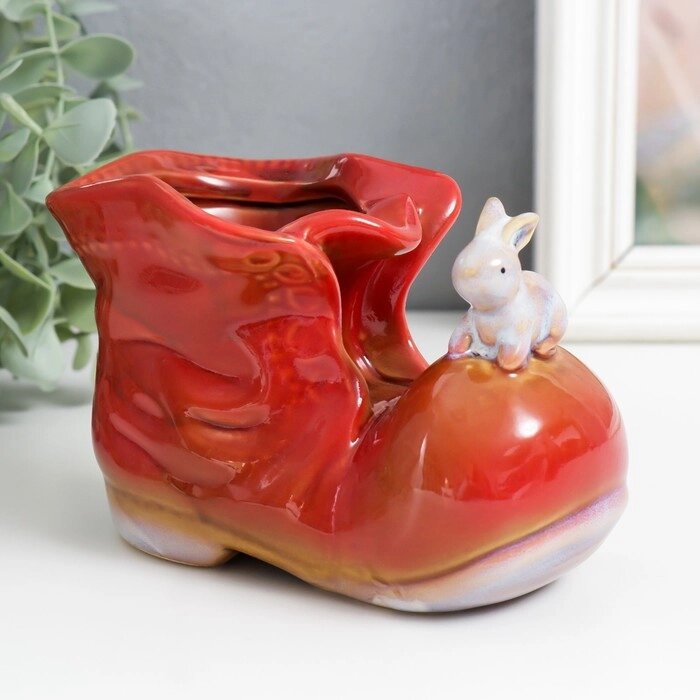 Сувенир керамика "Ботинок с зайчиком" красный 7х13,5х9,5 см от компании Интернет - магазин Flap - фото 1